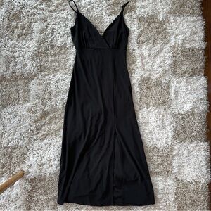 Black halter midi dress with slit